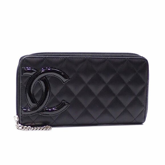 CHANEL Authentic Black Leather Logo Wallet